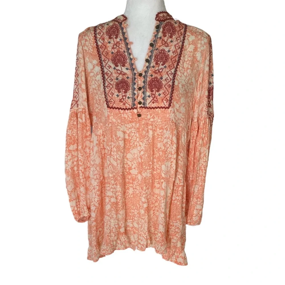Anthropologie Claudia Floral Embroidered Baby Doll Top - S